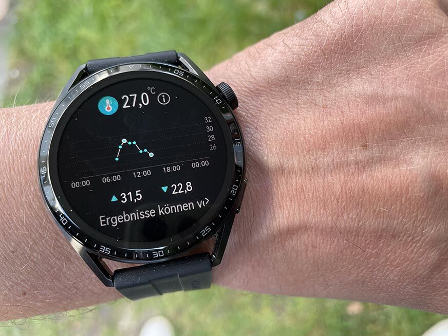 Man sieht die Messung der Hauttemperatur auf der Huawei Watch GT 3